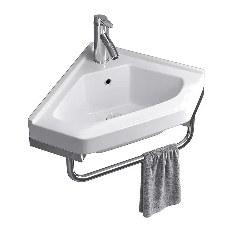 Wall-Mounted Ceramic Wash Basin – Triangular Bathroom Cabinet Combo, Simple Small Balcony Sink