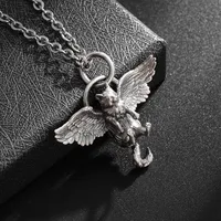 Retro Silver Plated Cute Pet Cat Wings Animal Pendant Necklace for Men Women Personalized Fashion Jewelry Couple Gifts