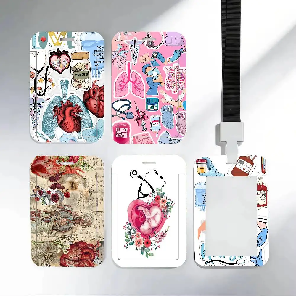 Medical Heart ID Card Holder Cute PVC Badge Holder Cartoon Card Cover Student ID Bus Card Case With Clear Window