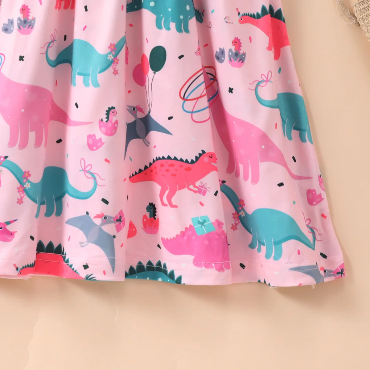 2024 NEW Girl Dresses Cartoon Dinosaur Pattern Flying Sleeve Summer Kids Girls Party Dresses 2 To 8 Years Kids Casual Clothes