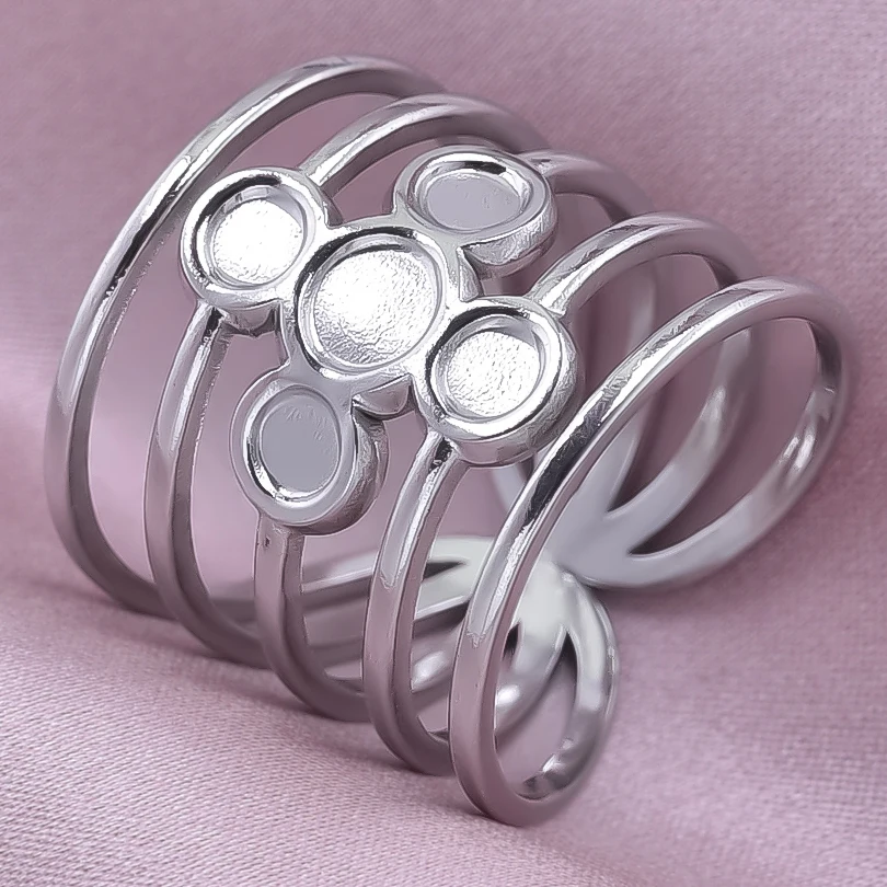 Geometric Round Oval Heart Blank Base Settings DIY Stainless Steel Rings For Women Men Accessories Adjustable Open Ring Jewelry