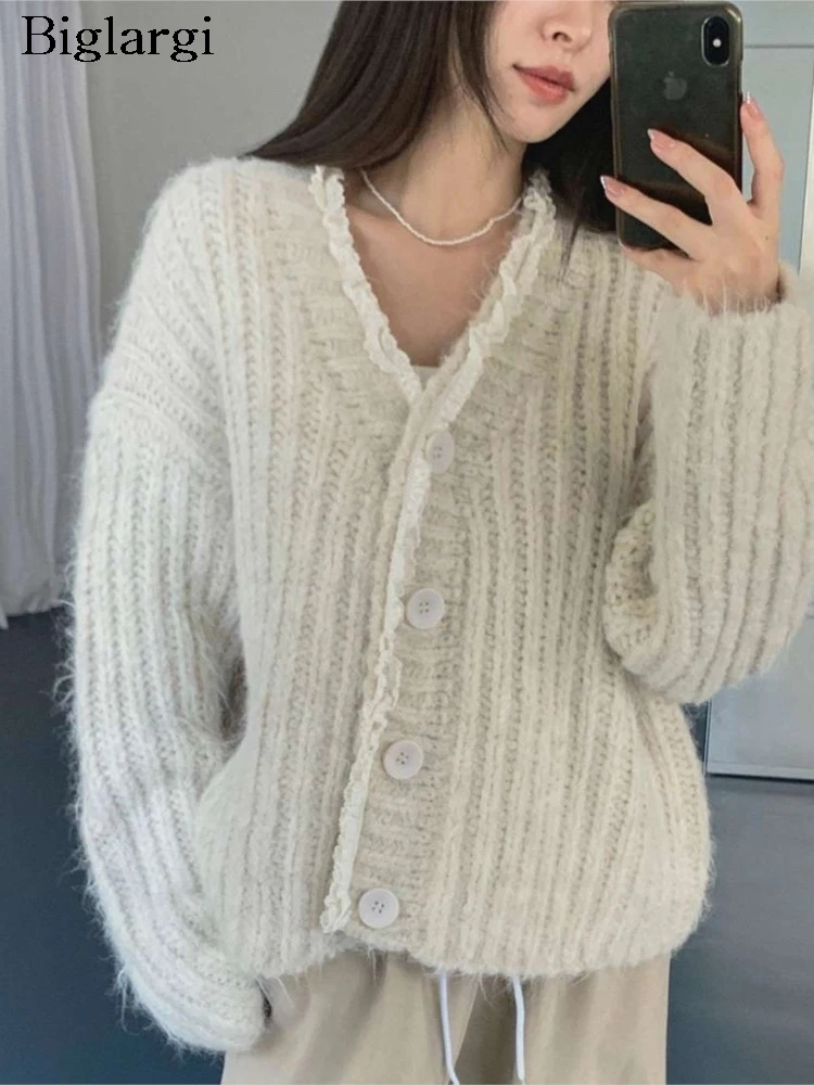 

Knitted Autumn Cardigan Women Korean Style Loose Fashion Casual Ladies Cardigans Long Sleeve Woman Sweater Coats