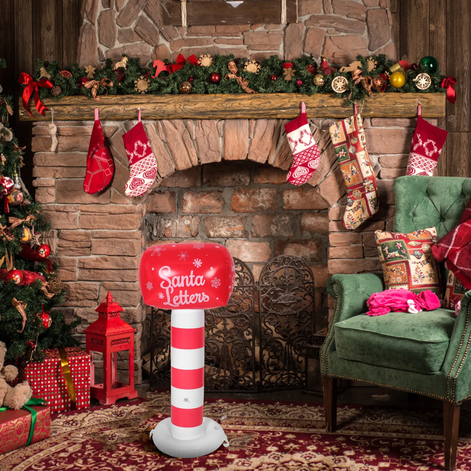 42 Inch Inflatable Santa Mailbox Christmas Outdoor Decor Yard Inflatable for Holiday Lawn Weatherproof Xmas Garden Decoration