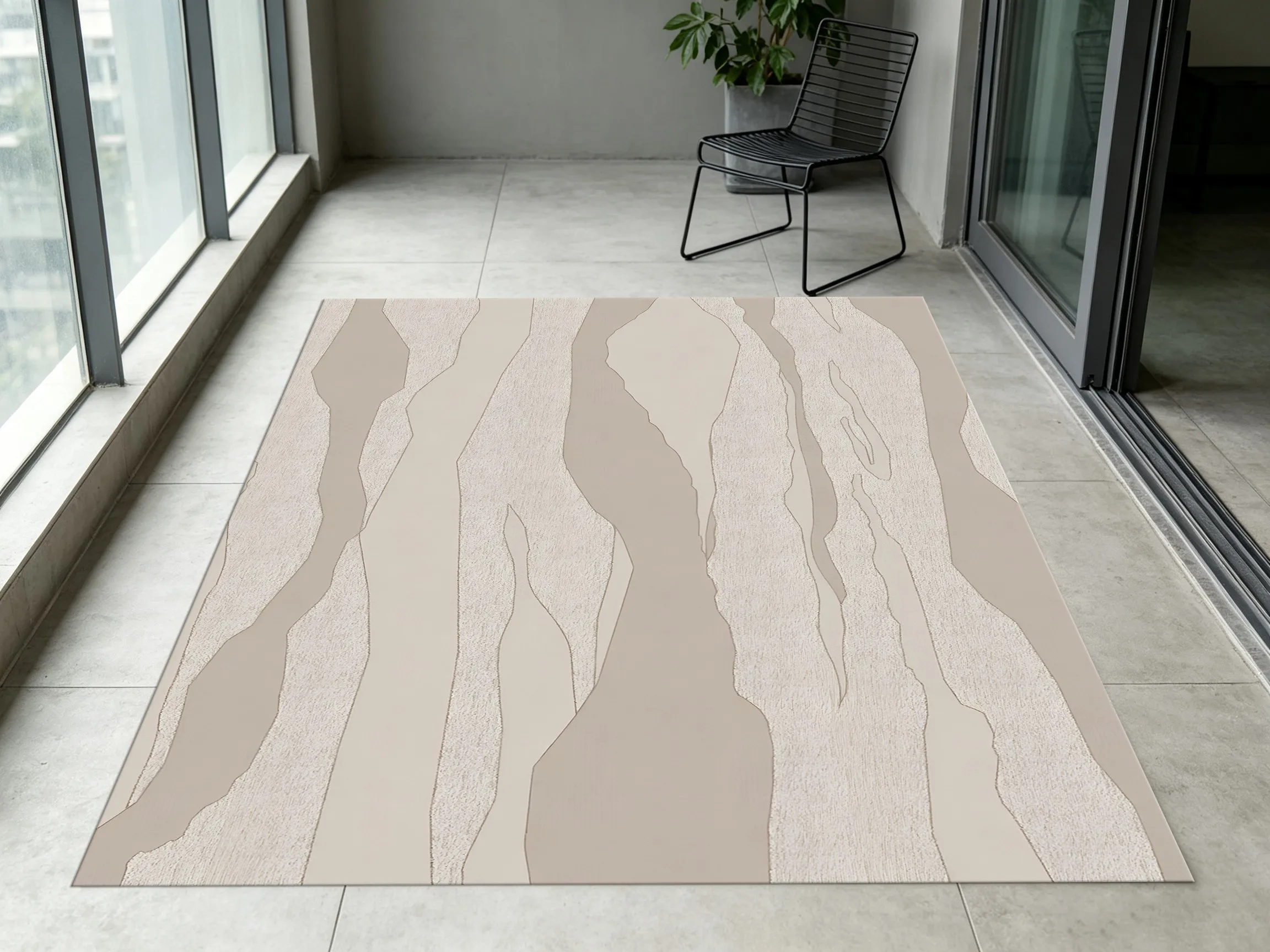 Light Coffee Layered Wave Wabi-Sabi Velvet Rug, Soft Relaxing Decor for Living Room, Bedroom & Sofa Area