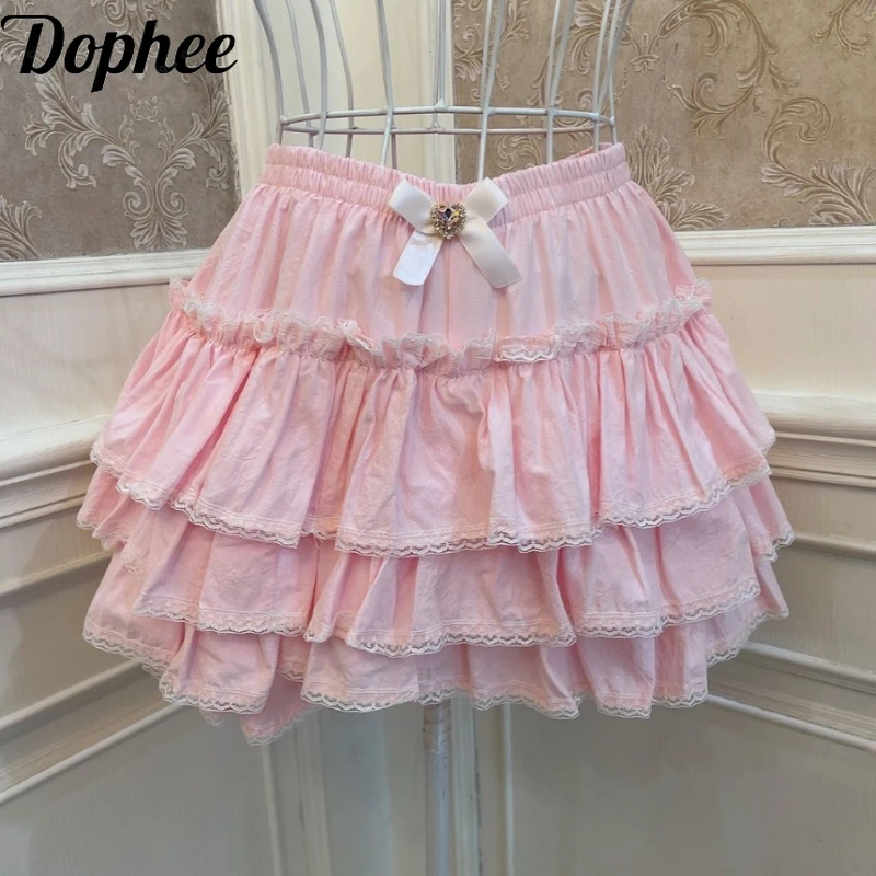 Dophee Original Sweet Princess Bow Love Fluffy Cake Lace Ear Edge Skirt Pants Support Versatile Bottom Shorts Home Pants