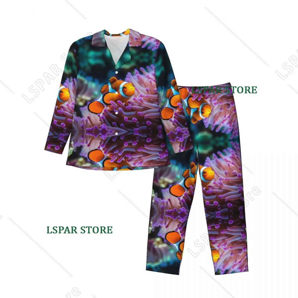 Men's Home Suits Long-sleeved Colorful Fish Swimming Underwater Suits for Autumn and Winter Pajamas for Men