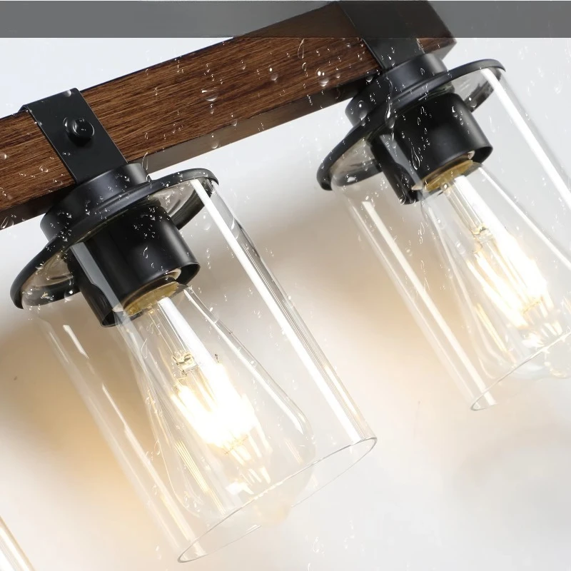 Rural style 6-piece vanity table lamp with glass lampshade and wooden decoration, modern lighting fixtures (bulb not included)
