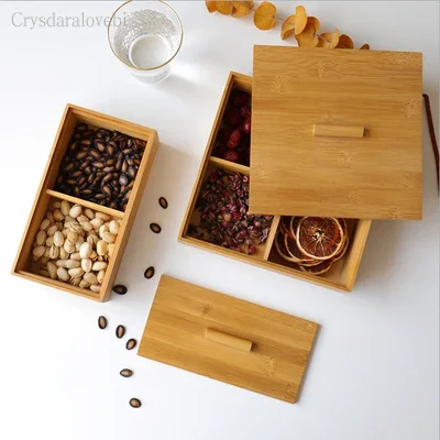 Dried Fruit Storage Box Partition with Lid Living Room Household Dried Fruit Nut Dish Melon Seeds Snack Candy Box Square Storage