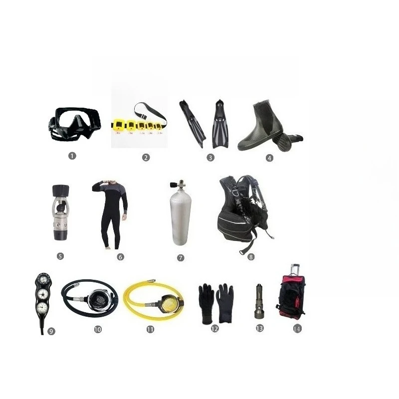 Waterproof Silicone Diving Equipment Sets for Deep Water Regulator Gauge Wetsuit Fin Weights Mask Cylinder