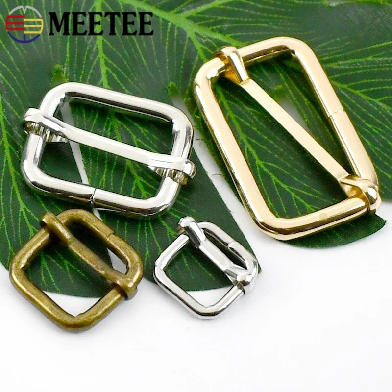 5Pcs Meetee 13-50mm Metal Tri-Glide Slider Roller Pin Buckle Handbag Strap Adjuster Clasp Webbing Leather DIY Crafts Accessories