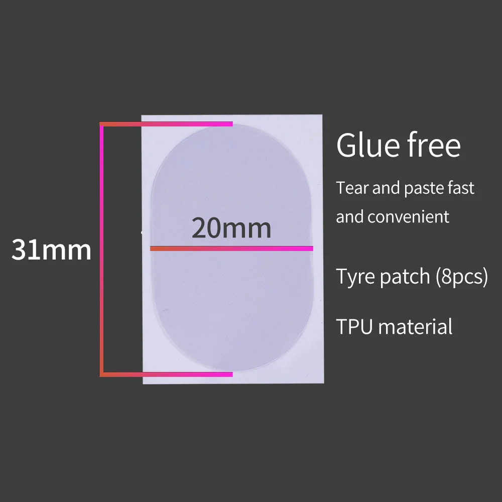 Tpu-内部チューブ用パッチとツールキット,折りたたみ式マウンテンバイクキット,接着剤フリー素材,空気ステッカー,8個