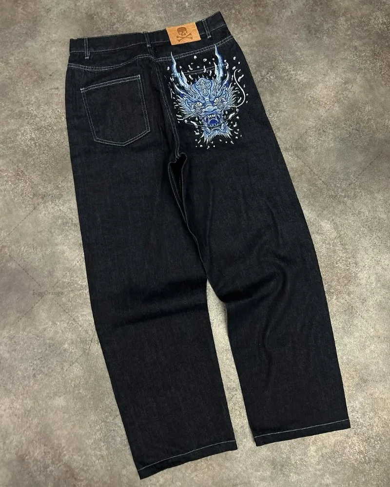 الأوروبية والأمريكية العصرية الشارع الشهير القوطية الشرير الهيب هوب فضفاض الجينز الرجال Harajuku عادية Y2K عالية الخصر واسعة الساق السراويل النساء