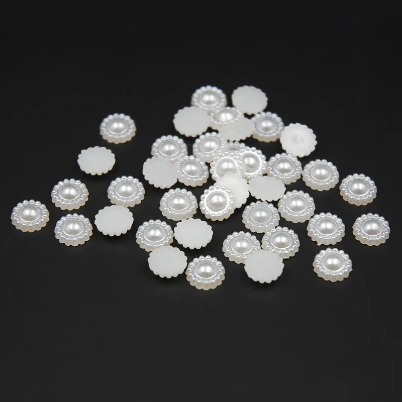 300 Pcs Imitation Pearls for Wedding Cards Embellishments, ABS Resin Beads, Half Round Flower, DIY Decoration, Ivory and White