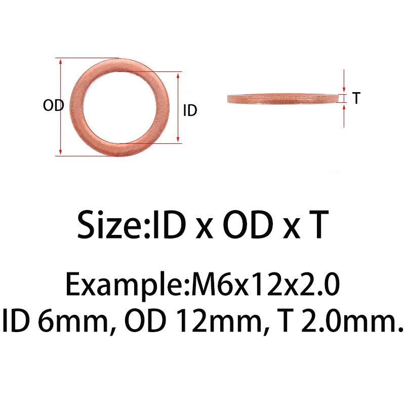 Solid Pure Copper Oil Plugs Washer M3 M4 M5 M6 M8 M10 M12 M14 M16 M18 M20~M60 O-ring Gasket Motorcycle Sump Flat Sealing Spacers