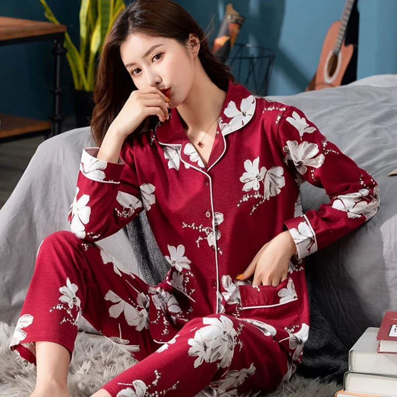 100% Baumwolle Pyjama für Frauen Winter soild rosa Pyjama feminino warme Nachtwäsche weiß pj Mode reine Baumwolle Pyjama Femme