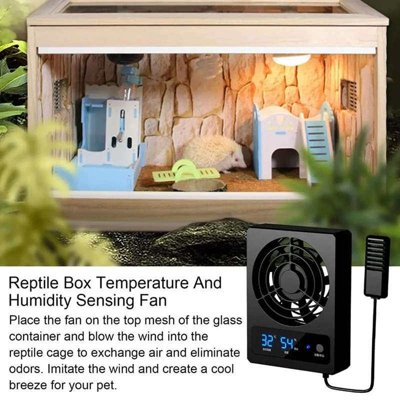 Low Noise Cooling Fan Strong Wind Ventilation Fan For Reptile Tank With LED Display (Degrees Celsius)