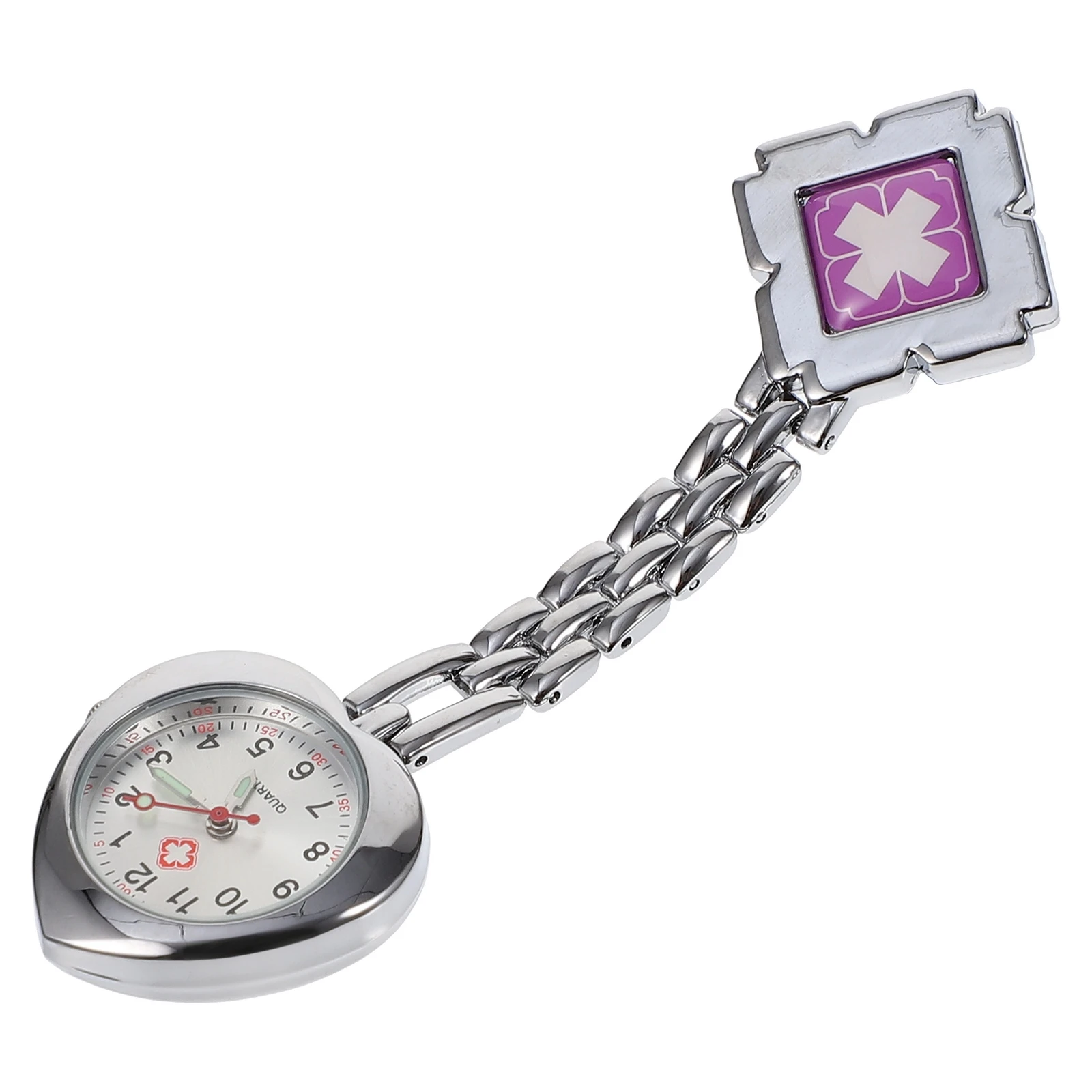 

Heart Shaped Hanging Waterproof Fashionable Purple Nurse Clip on Chest Watch Luminous Pointer Pocket Watch Alloy Glass Quartz