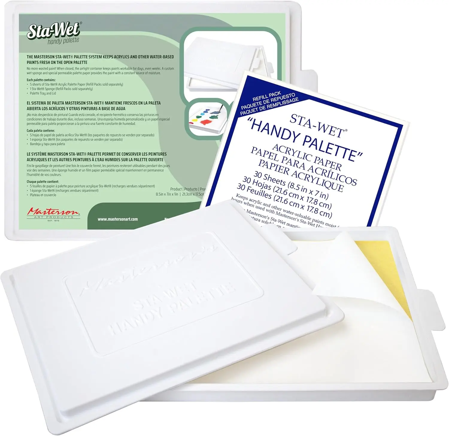

Sta-Wet y Palette Bundled Set, with 30 Acrylic Paper Refill Sheets, 8.5in x 7in Airtight Wet Painting Palette, Keeps W
