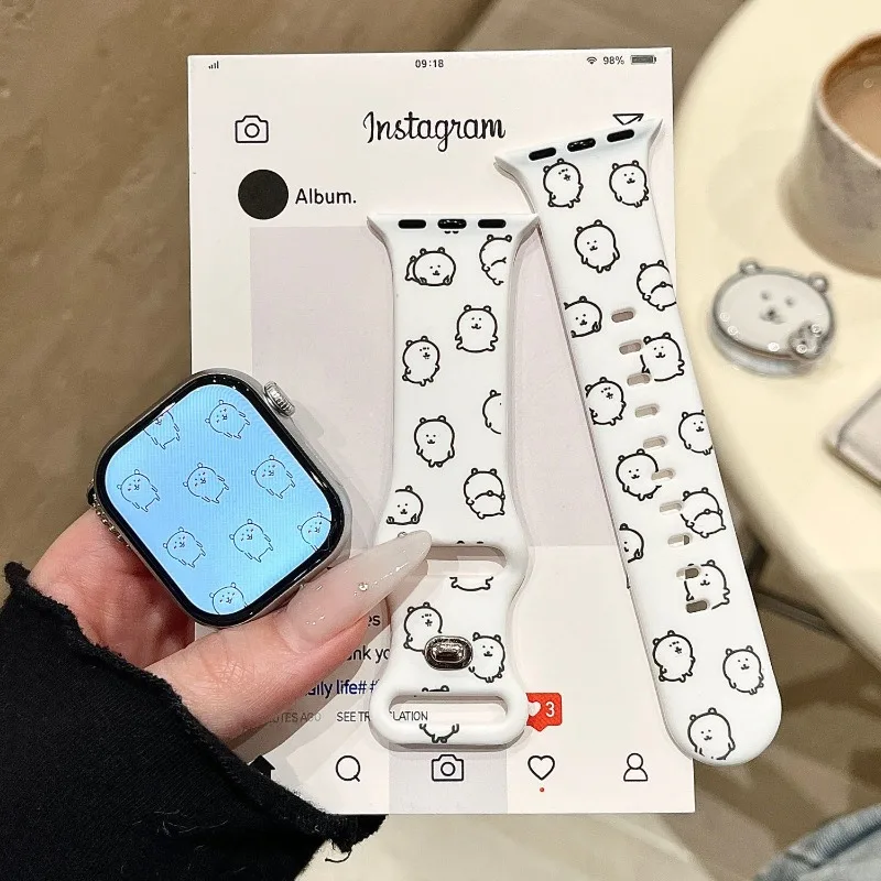 Anime Chiikawa Ruanmeng Joke Bear Suitable for Apple Watch Watchband Iwatch S11 10 9 Silicone Material Apple 2ultra 2026 Lovely