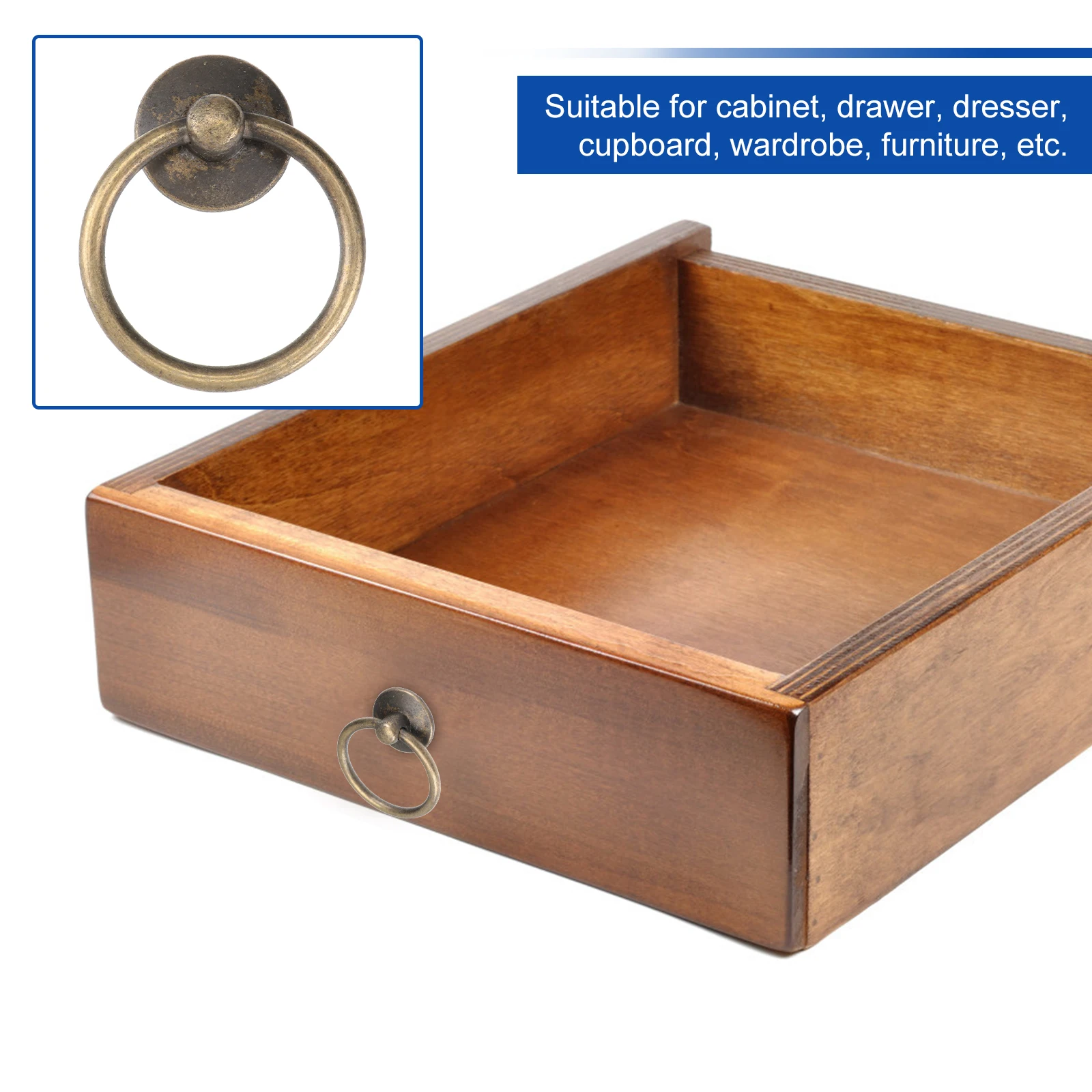 

12Pcs Single Bore Door Handle Circular Pull Ring Jewelry Box Knob Cabinet Drawer Dresser Furniture Bronzed Retro Durable