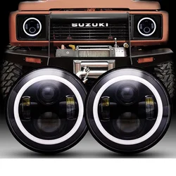 지프 랭글러 JK TJ용 원형 LED 헤드라이트, 스즈키 사무라이 라다 4x4 도시 니바용, 허머 H1 H2 12V 24V, 7 인치, 2 개