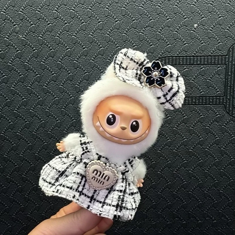 Cute Luxury Clothes for 10cm Labubu V4 Korea Classic Style Little Dress Set Fashion Clothes Outfit for Mini Labubu V4 Dolls Gift
