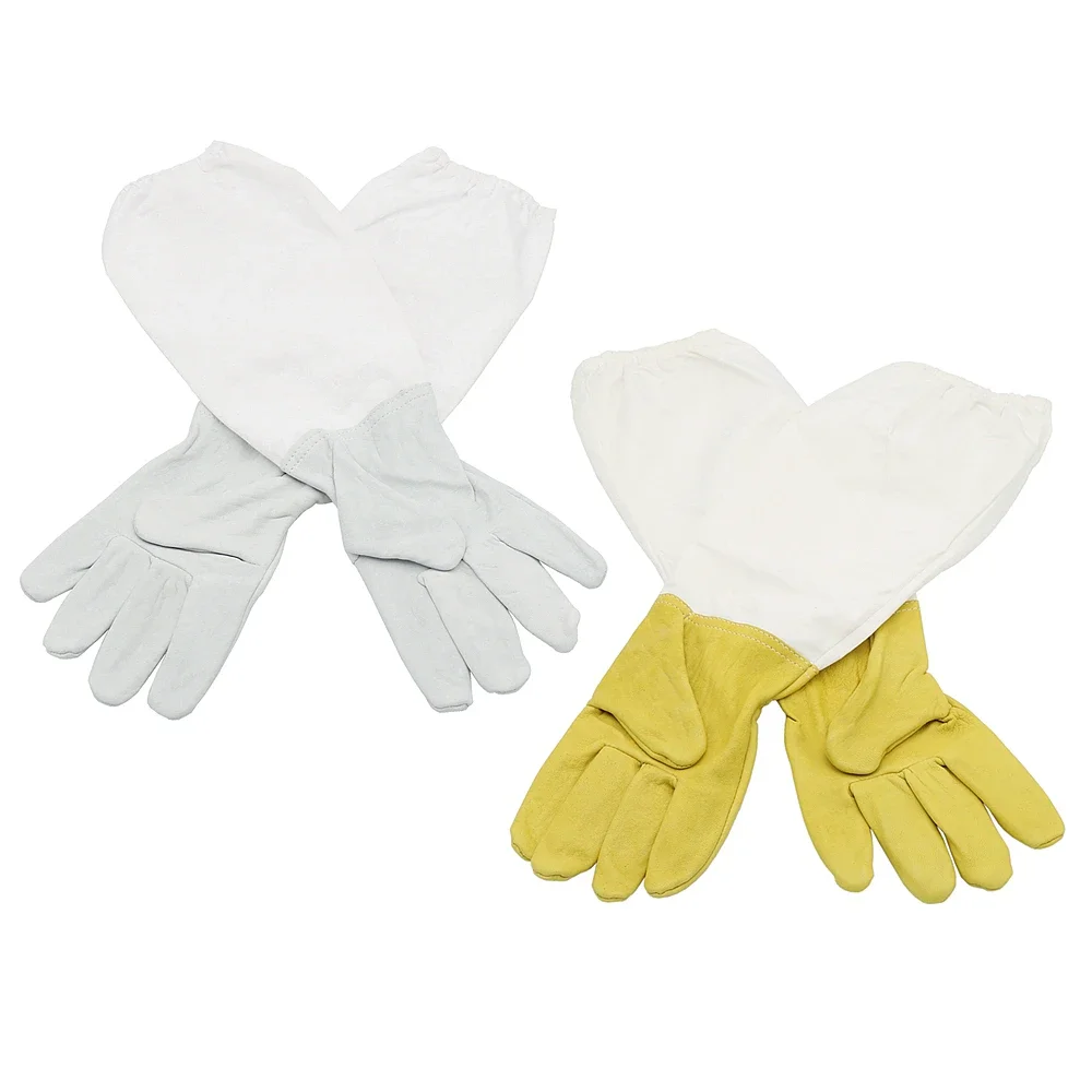 

1 Pair Gloves Yellow/White Beekeeping Protective Gloves with Vented Long Sleeves