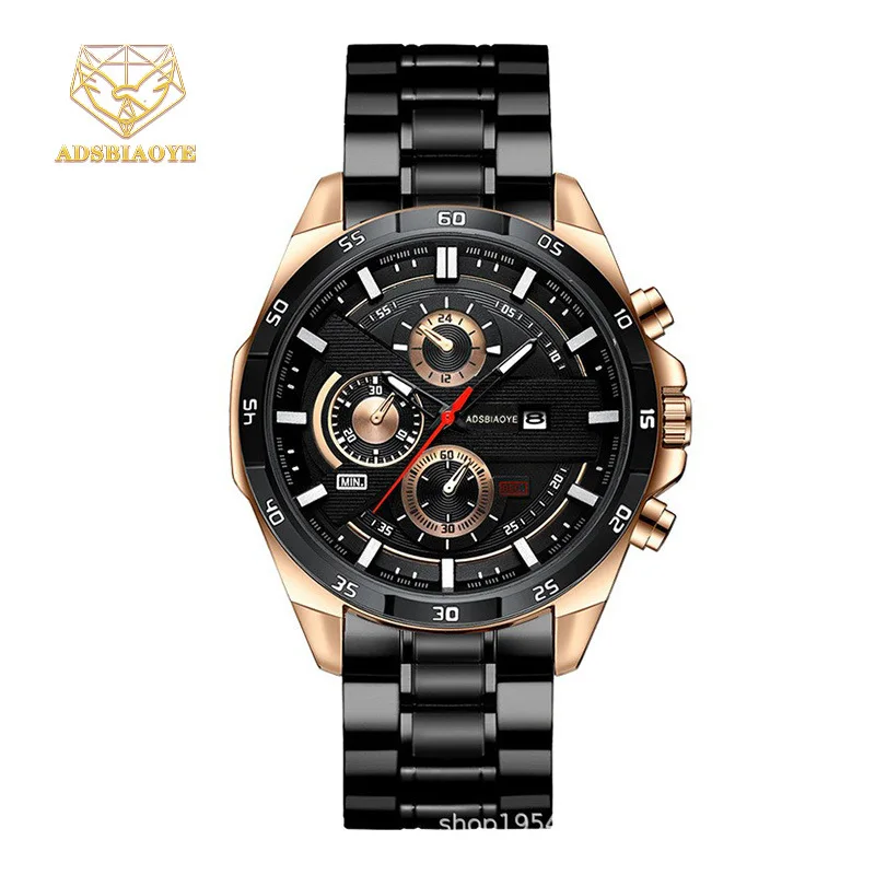 

New steel belt large dial automatic six-pin imitation mechanical watch business waterproof calendar quartz men's watch