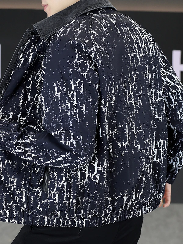 

Men's Printed Collar Jacket Fake Two-Piece Spring 2026 Stylish Versatile Trendy Handsome Outerwear Casual Standard Fit Long S...