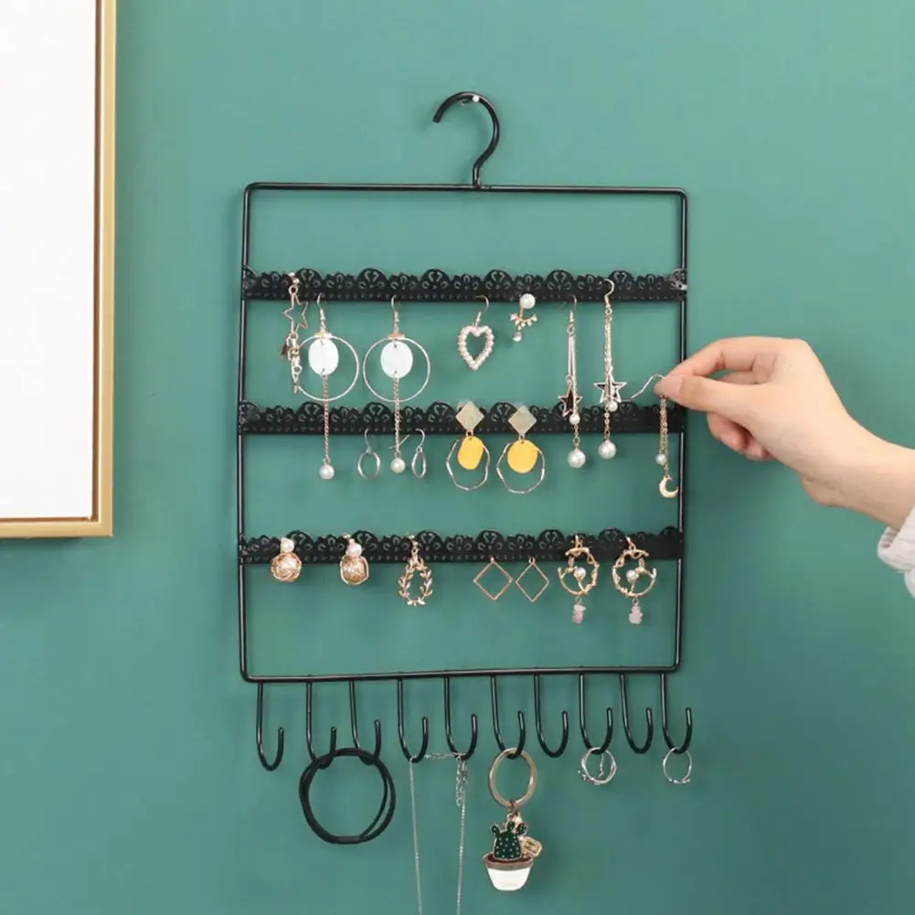 Jewelry Display Stand Wall Mounted Jewelry Storage Wrought Iron Earring Hanging Holder Bracelet Storage Shelf Jewelry Shelf