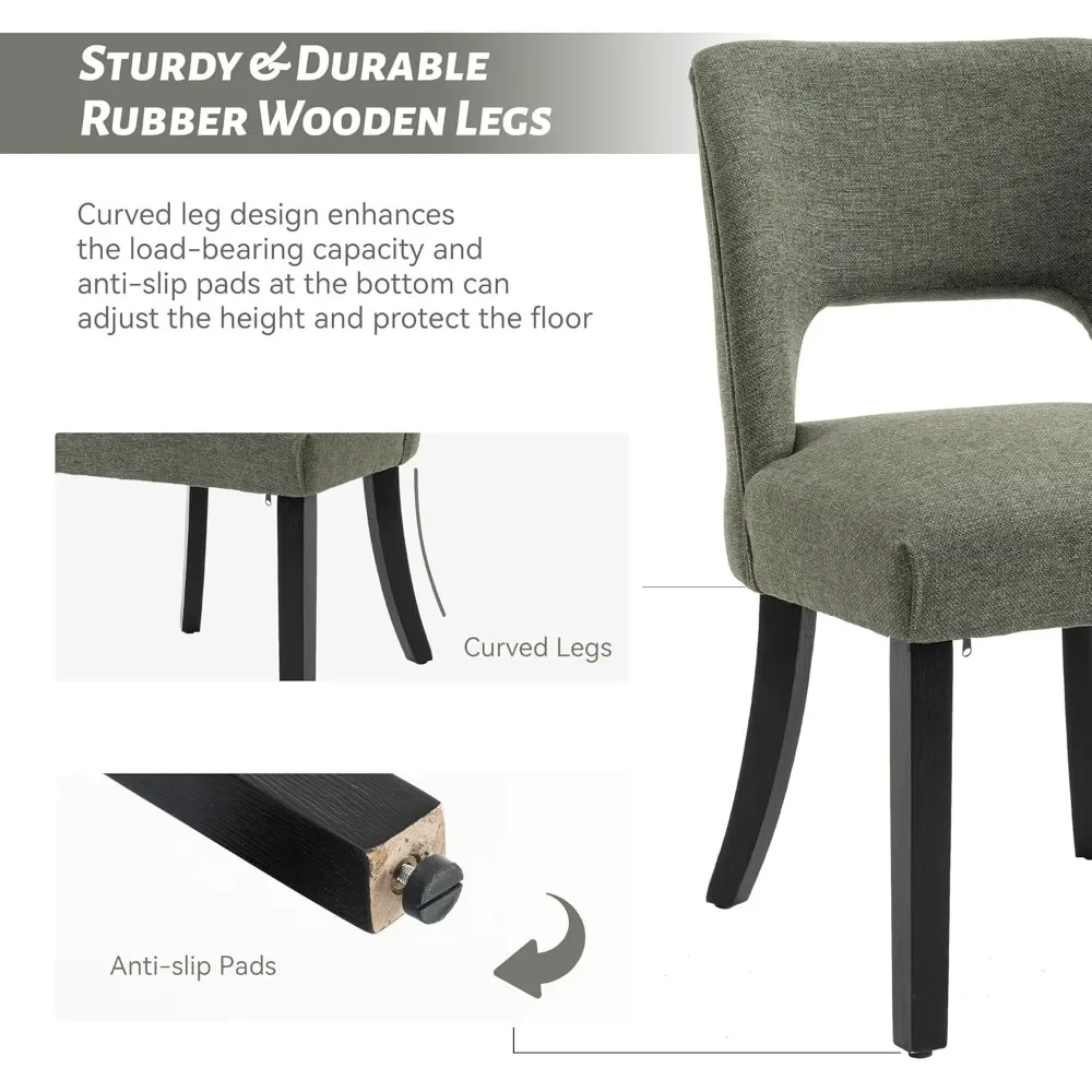 زوج من كراسي تناول الطعام الحديثة المنجدة بالقماش، طراز المزرعة الخشبية للمطبخ وغرفة الطعام #6