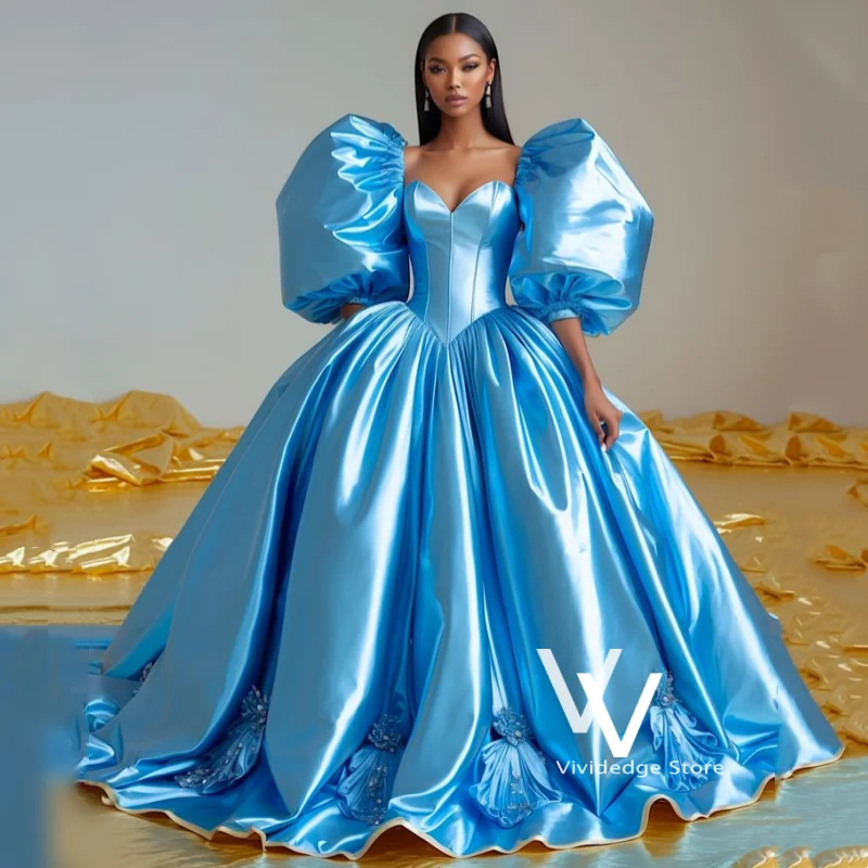 Glänzendes viktorianisches Ballkleid mit herzförmigem Ausschnitt, Puffärmeln, A-Linie, Geburtstagskleid für besondere Anlässe für Frauen, formelles Kleid, individuell anpassbar