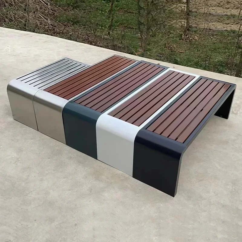 Quadratische bewegliche Reihenstühle für den Garten, Parkstühle aus Edelstahl