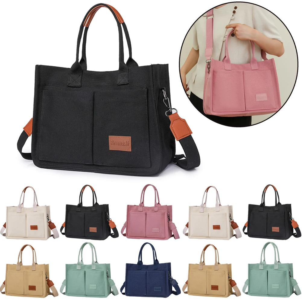 Women Stylish Crossbody Bag Large Capacity Canvas Chic Messenger Bag Adjustable Strap Multi Pockets Square Commuting Bag