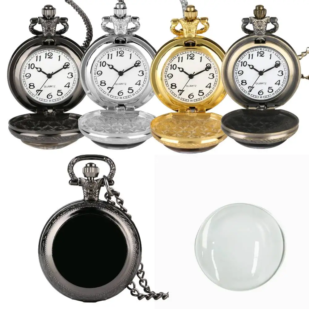 5-ピース-ロットブラック-シルバー-ゴールド-ブロンズ-m-サイズクォーツ懐中時計-25-ミリメートル-diy-透明アクセサリーネックレスペンダント時計ギフト