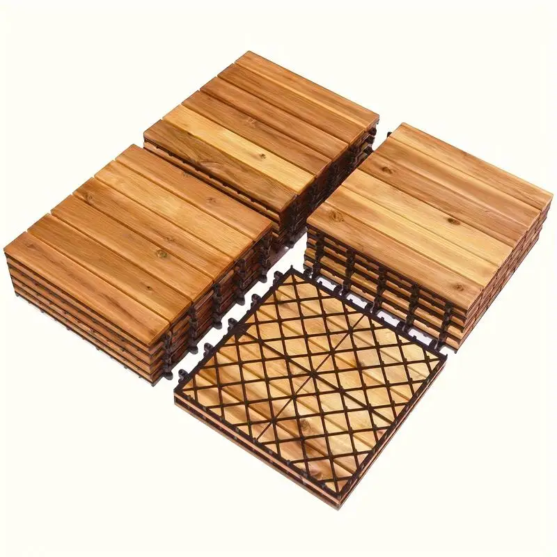 

10 Interlocking Patio Deck Tiles 11.8x11.8in Wood Flooring for Outdoor Use, Ideal for Patios, Gardens, and Poolside Areas