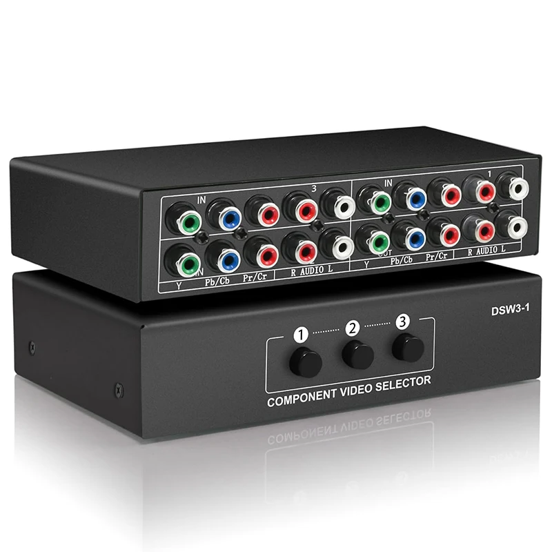 YPbPr L/R AV ビデオスイッチ 3 in 1 out コンポーネント AV 3 RCA RGB セレクタースイッチャー 3x1 コンバーター Wii PS3 PS2 DVD HDTV プラグアンドプレイ用