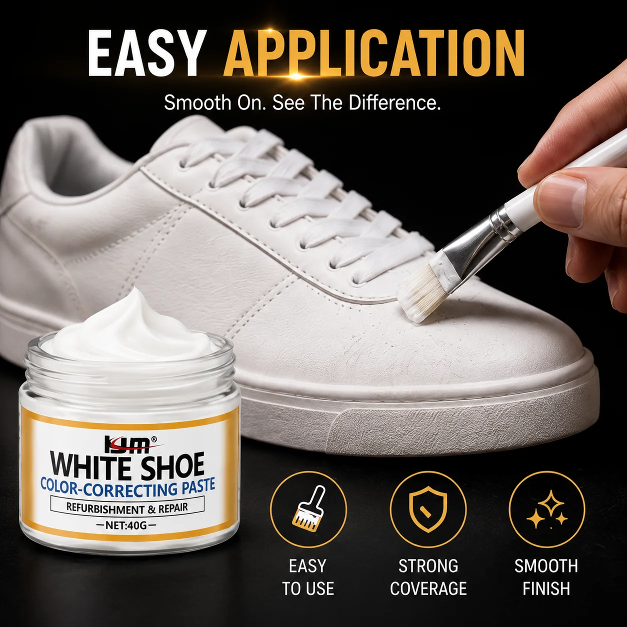 KJM White Shoe Renovation Paste Sneaker Leather Touch Up Cream Scratch Scuff Cover For Boots Handbags Sofa Car Seats 40g