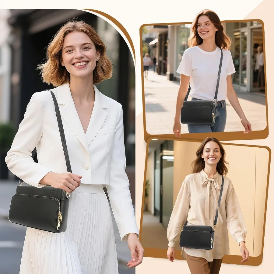 حقائب كروس صغيرة من FYY للنساء، محافظ كروس من الجلد النباتي للسفر مع حزام كتف قابل للتعديل