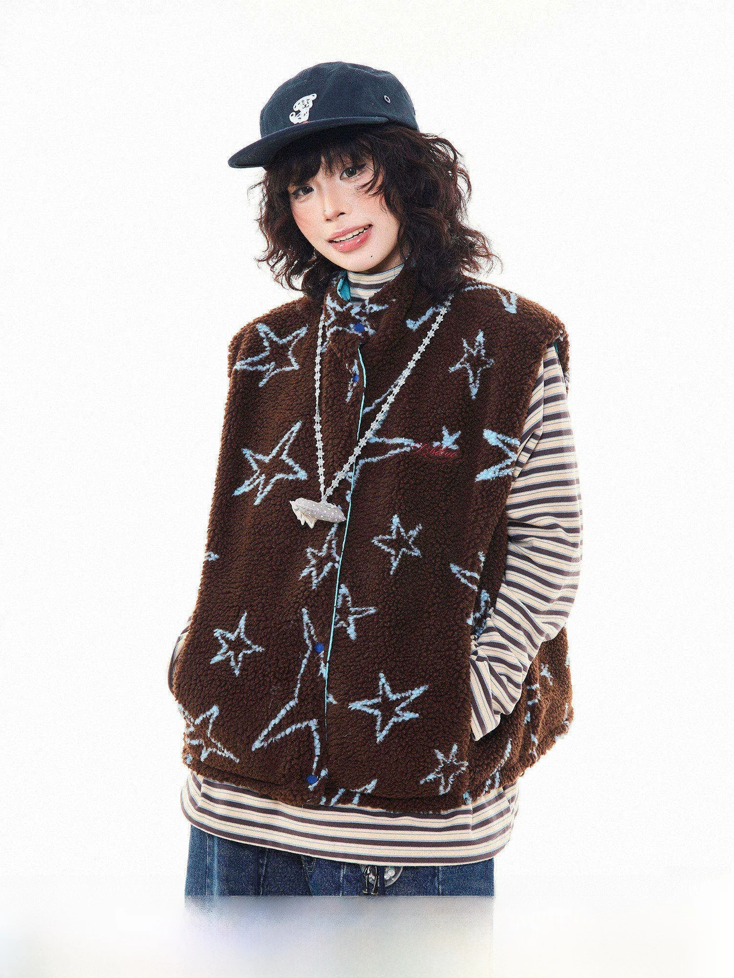 

Двусторонняя женская зимняя утепленная куртка-жилет из хлопка с искусственным мехом под овчину в американском ретро-стиле, на молнии, маленький размер