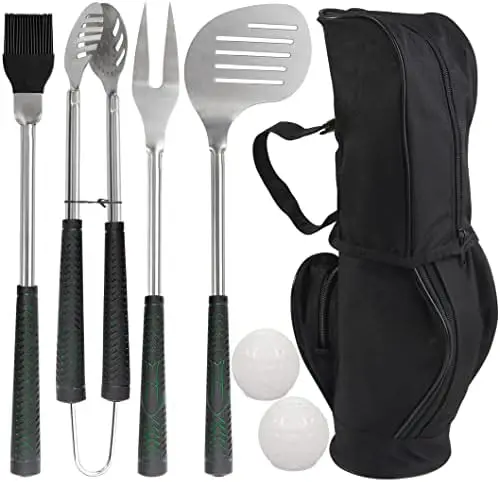 

POLIGO 7PCS BBQ Tools Set with Rubber Handle - Stainless Steel Grill Utensils for Outdoor Grilling, Gifts for Men