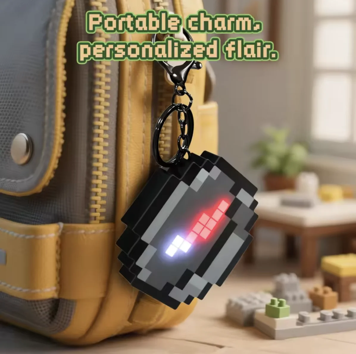 Rechargeable Pixel Compass Keychain Lighting 3D Backpack Pendant Simple Design Game Periphery Toys For Kids Birthday Gifts