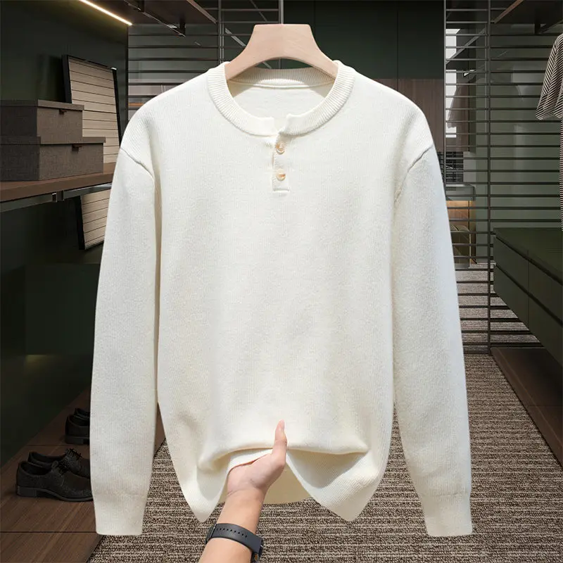 

Мужской повседневный вязаный свитер на осень-зиму: модный, теплый, из смесового полиэстера, с длинным рукавом, универсальный, комфортный трикотаж