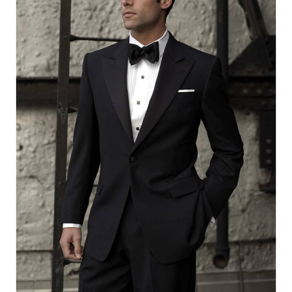 

Fashion Black Peak Lapel Men Suits Two Piece Chic One Button Wedding Tuxedo Formal Party Prom Male Suit Slim (Blazer+Pants)