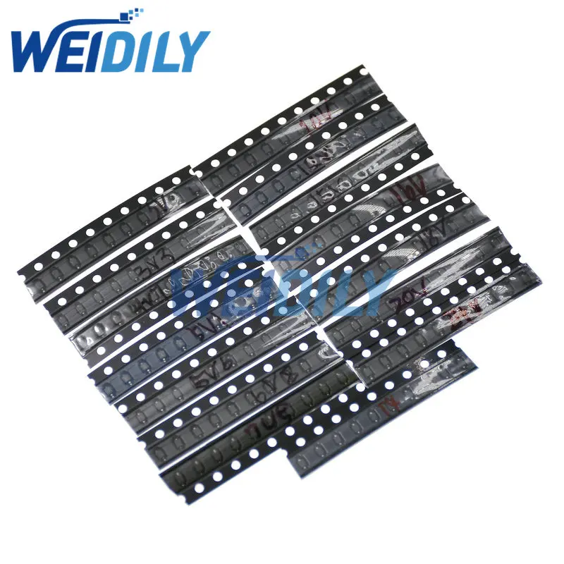 Kit assressentide diodes Zener SMD, 1/4W, 150 pièces = 15 valeurs x 10 pièces, 3V-24V, 1N4148 SOD-323 0805 0.25W, nouveau