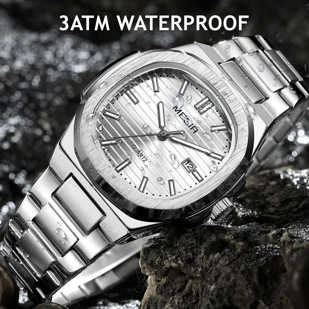 MEGIR Fashion Men\'s Watches Business Quartz Luminous Date Clock Large Dial Waterproof Wristwatch Gift for Men Relogio Masculino