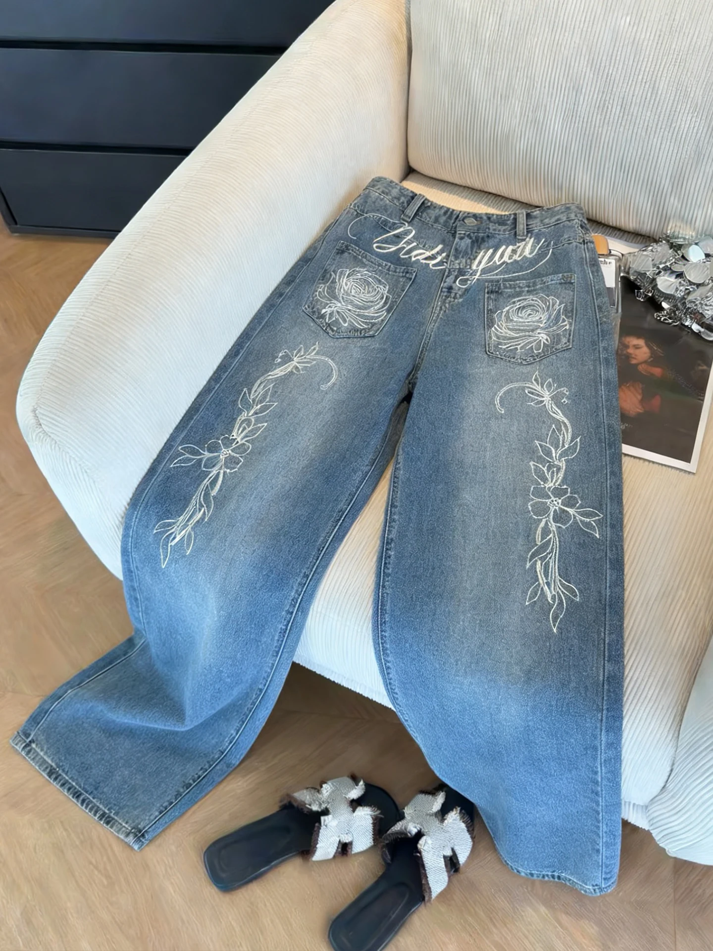 

American Retro High Street Loose Knife Denim Jeans Women's Spring Autumn Korean Faion High Waist Loose Long Pants