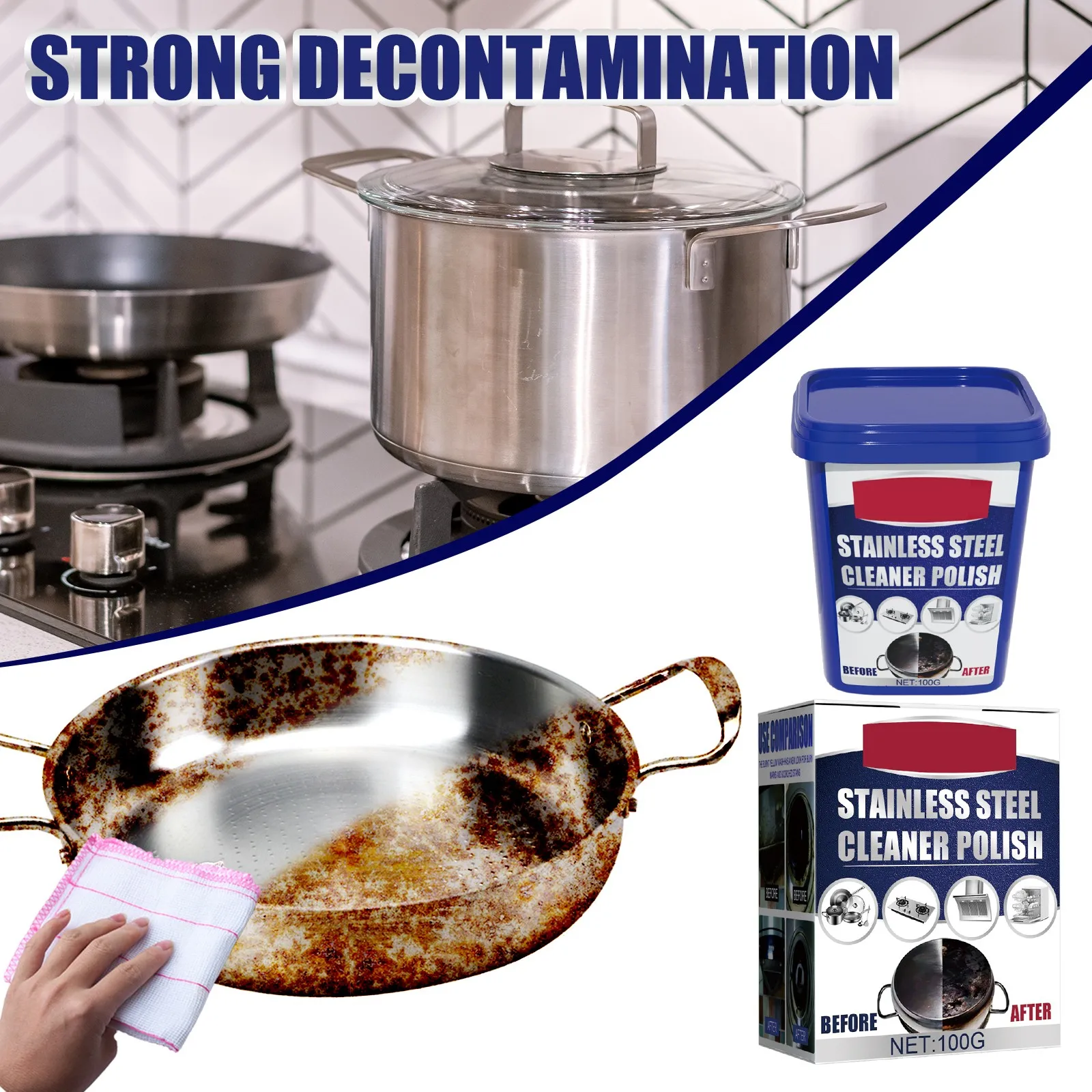 Stainless Steel Cleaning Paste Kitchen Stain Removal Pots & Pans Rusty Pots & Pans Stovetop Black Scale Cleaning Paste