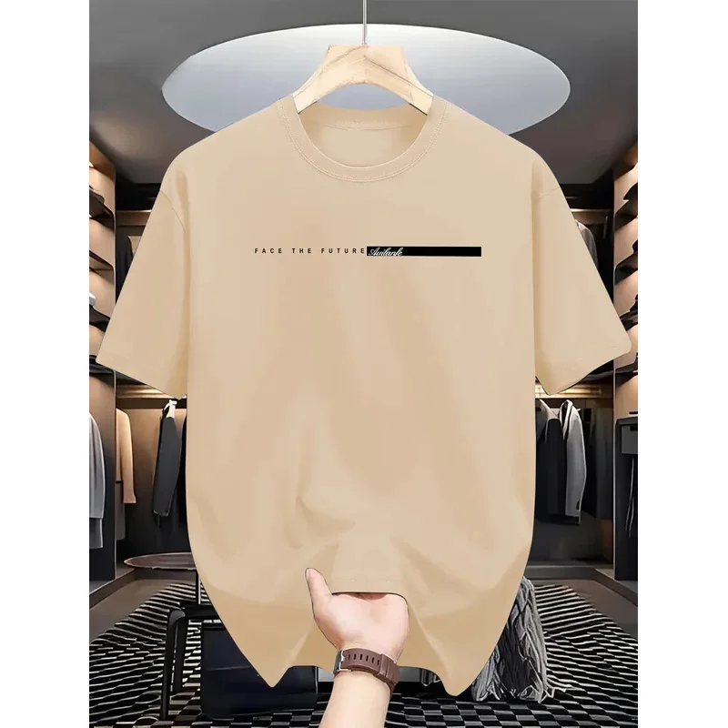 2025 Summer Men's Casual Loose Big Letter Print Crew Neck Short Sleeve T-Shirt Top, High Street Style, Unex.