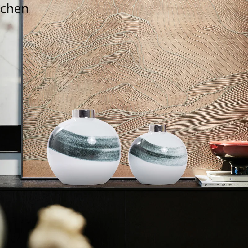 YFY New Chinese Style Vase  Ink Sample Room Villa  Living Room Tabletop  Floral Arrangement Flower Arrangement Ornament